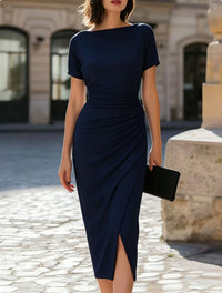 Elegant Solid Color Long Work Dress - image 4