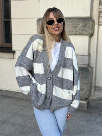 Women's V-Neck Striped Sweater Coat - image 6