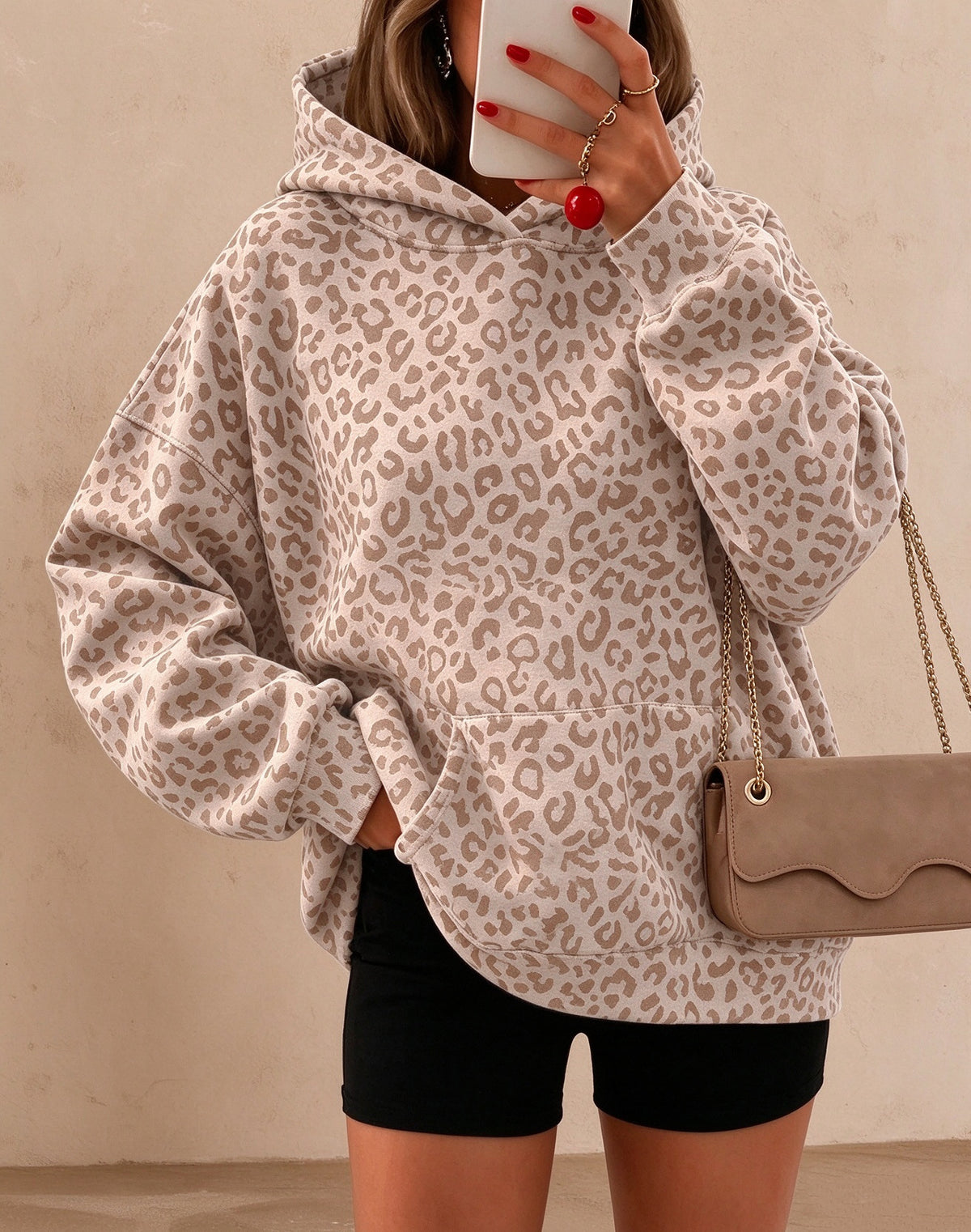 Women's Leopard Print Fleece-Lined Hoodie - image 6