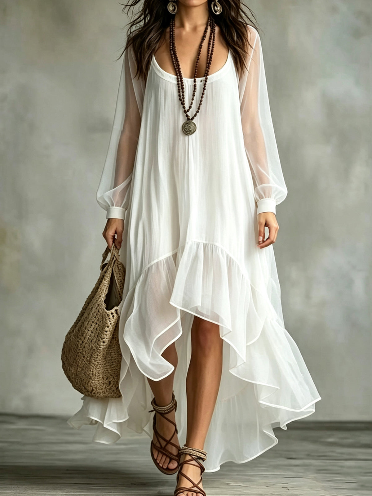 Women's Mesh Asymmetrical Flowy Dress - image 7