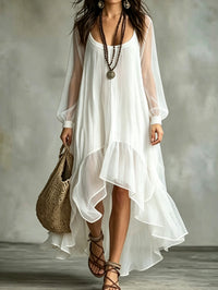 Women's Mesh Asymmetrical Flowy Dress - image 7