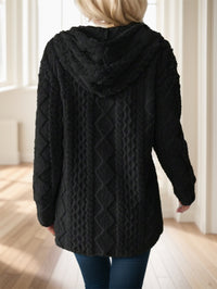 Women Solid Color Long Sleeve Hooded Textured Fleece Jacket For Winter - image 5