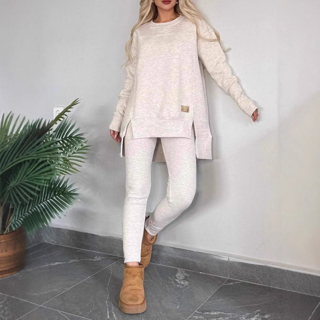 Women's Slit Long Sleeve Top And Trousers Suit - image 2