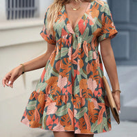 Print Batwing Sleeve Ruffle Hem Smock Dress Vacation Beach Outfits Women - image 1
