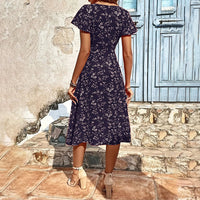 Women's Floral Print Short Sleeve Split Maxi Dress, Boho Beach Sundress - image 6