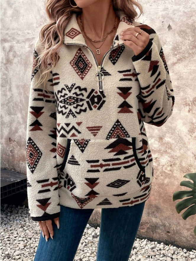 Women's Half-Zip Sweatshirt,Long Sleeve Tops - image 3