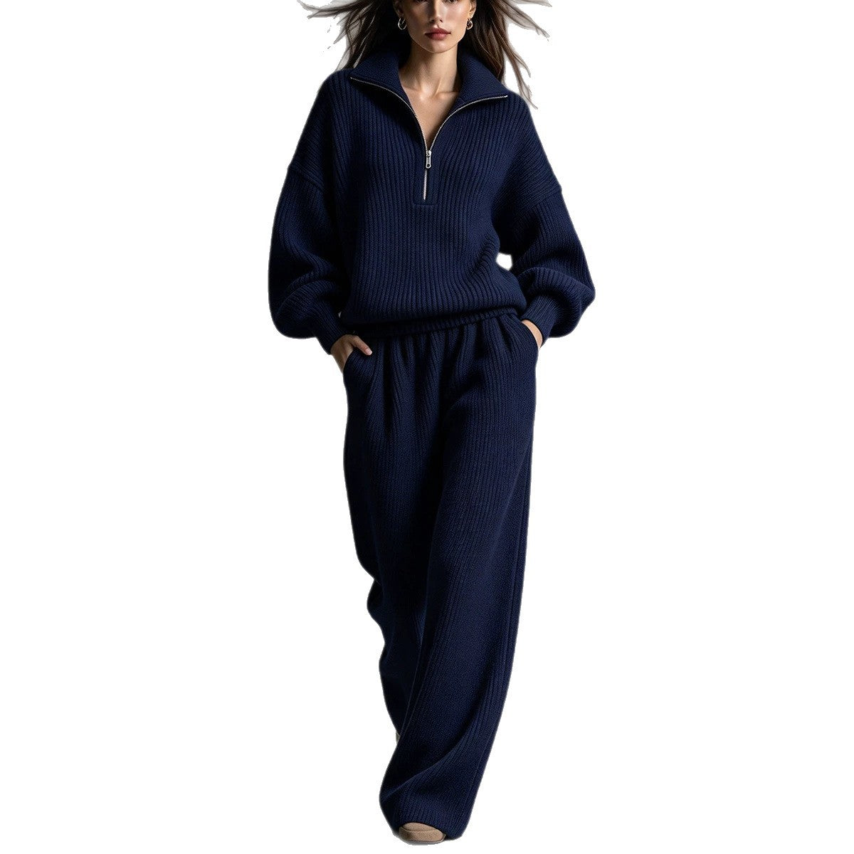 Women's Half-Zip Top and Wide Leg Pants Set - image 5