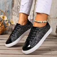 Plus Size Sequined Front Lace-up Solid Color Plus Size Board Shoes - image 2