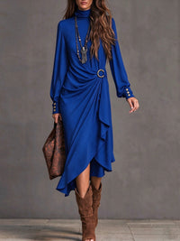 High Collar Long Sleeve Asymmetric Maxi Dress - image 7
