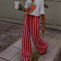 Striped Loose-fit Slimming Casual Wide-leg Floor-length Pants - image 1