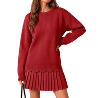Scalloped Knit Sweater and Pleated Mini Skirt Set - image 8
