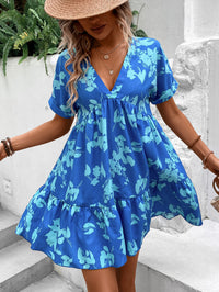 Print Batwing Sleeve Ruffle Hem Smock Dress Vacation Beach Outfits Women - image 2