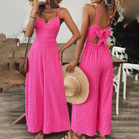 Women's Elegant Pink Sleeveless Jumpsuit With Back Bow V-Neck Palazzo Pants - image 9