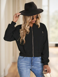 Solid Color Zip-Up Bomber Jacket - image 1