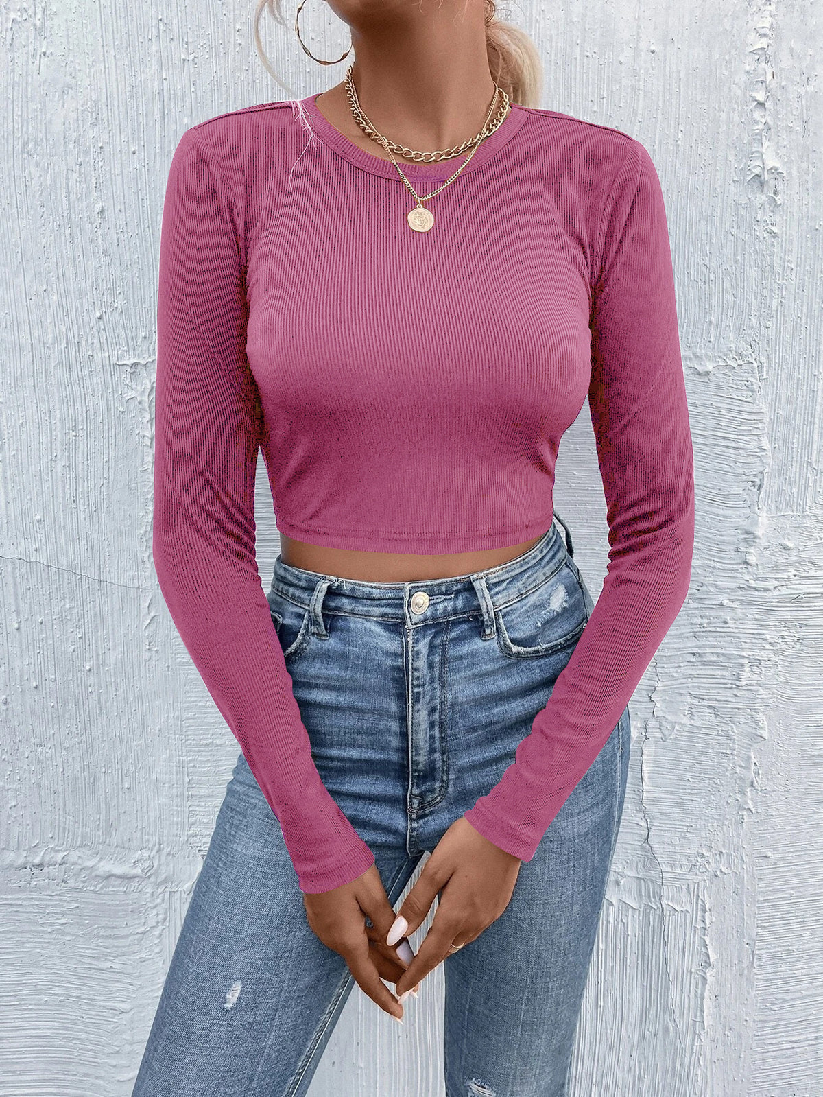 Women's Round Neck Pullover Casual Long Sleeve T-shirt Top - image 7