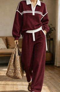 Collared Top And Loose Wide-leg Pants Set - image 7