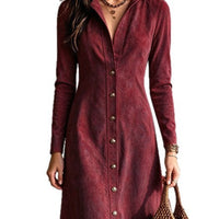 Women's Faux Suede Button Slim Fit Long Dress - image 5