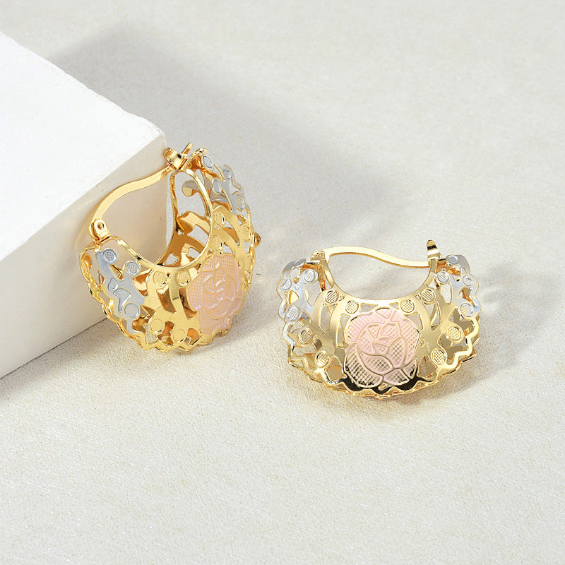 Gold Hollow Rosette Hoop Earrings