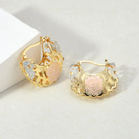 Gold Hollow Rosette Hoop Earrings - image 3