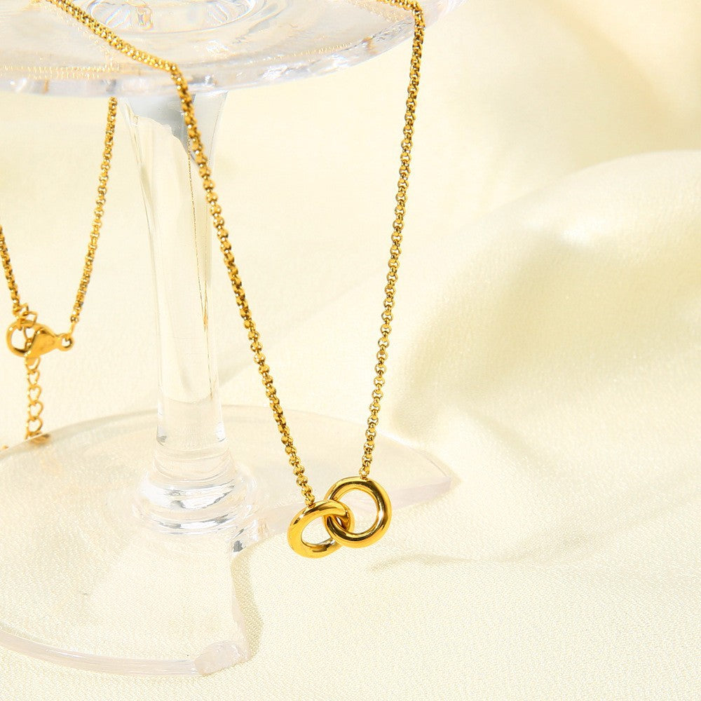 18K Gold Plated Double Ring Pendant Necklace - image 2