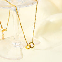 18K Gold Plated Double Ring Pendant Necklace - image 2