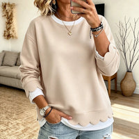 Loose Round Neck Top with Lace Trim - image 5