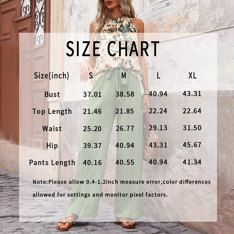 Women's 2 Piece Outfits Summer Casual Sleeveless Halter Neck Crop Tops Wide Leg Pants Set - image 6