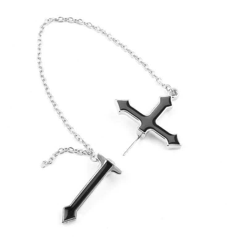 Enamel Cross Chain Earrings