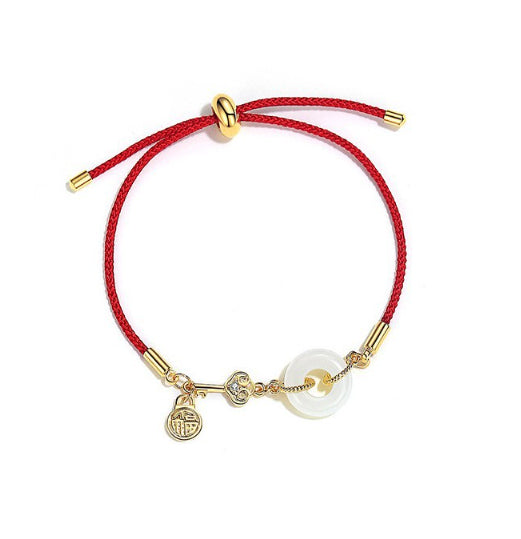 Red Cord Bracelet with Jade Charm - image 2