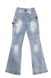 Vintage Cargo Flare Jeans Women Light Wash High Waist Utility Pocket Denim Pants - image 5