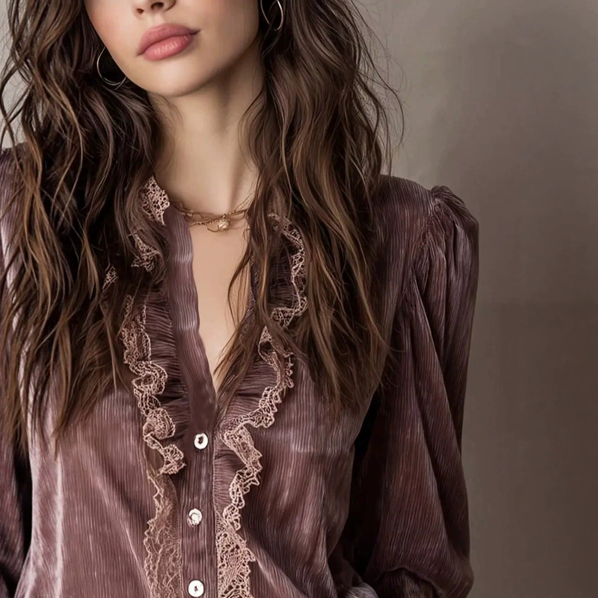 Women's Vintage Velvet V-Neck Blouse - image 4