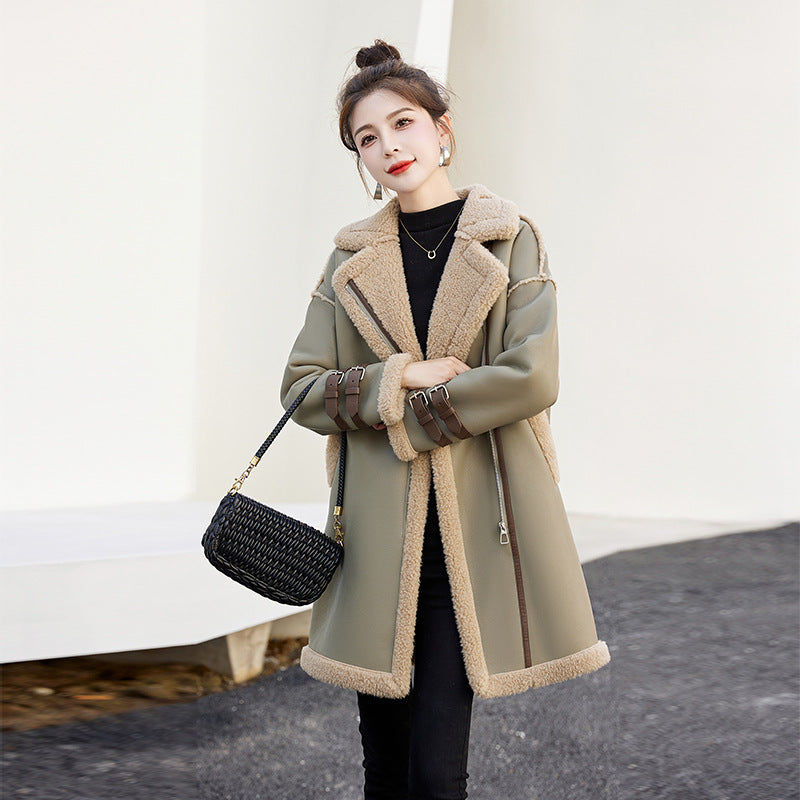 Women's Mid-Length Fleece-Lined Casual Coat - image 7