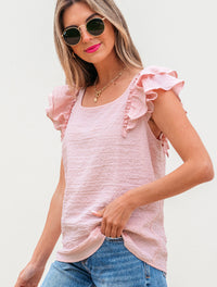 Textured Bow Knot Frilled Butterfly Sleeve Blouse - image 6