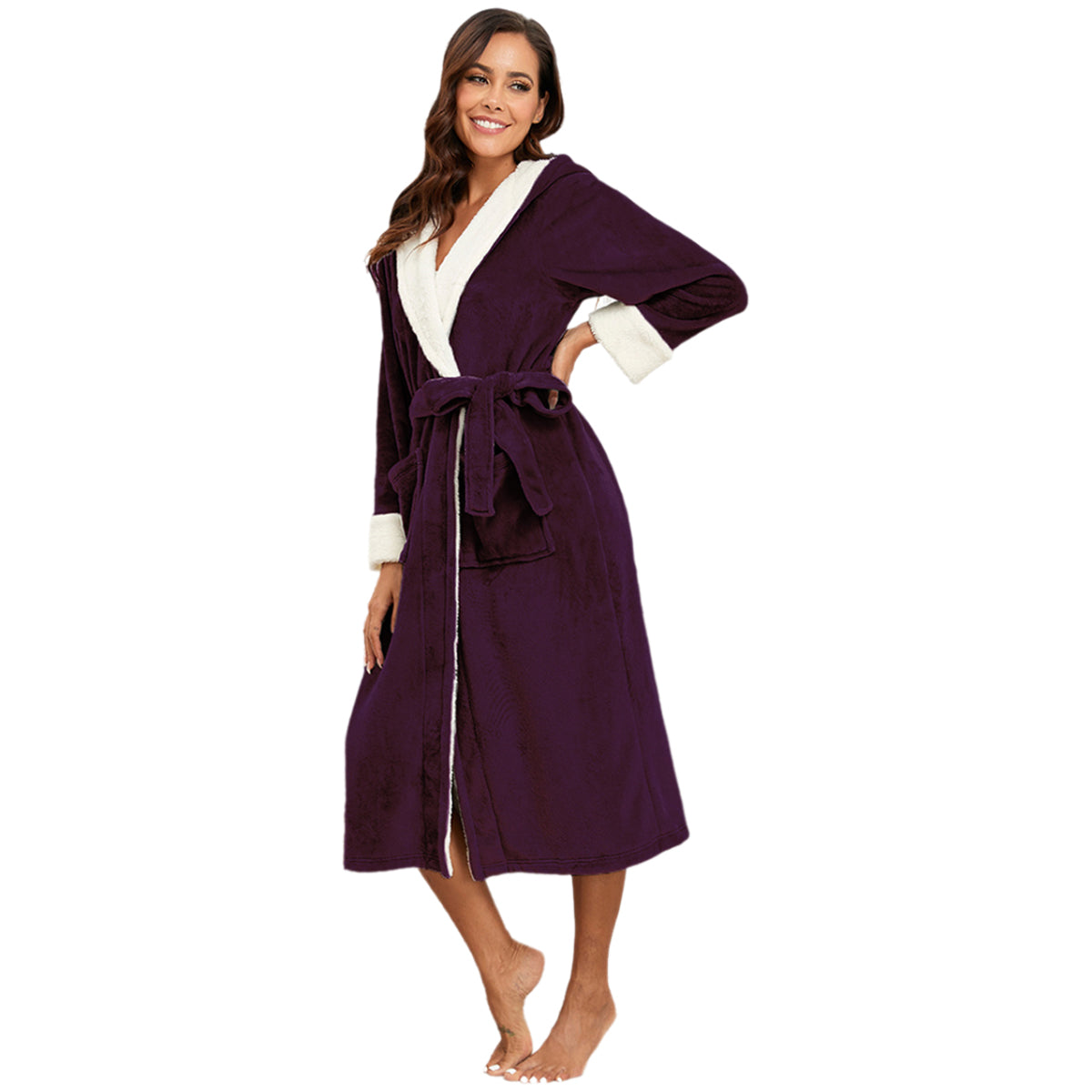 Burgundy Long Fleece Bathrobe - image 4
