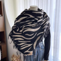 Women's Zebra Print Oversized Blanket Scarf, Double-Sided Winter Shawl Wrap with Tassels - image 1