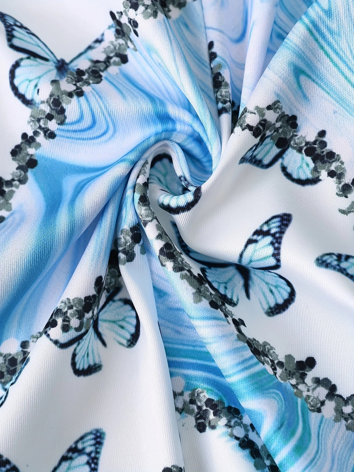 Elegant And Fashionable Two-piece Set, Featuring A Blue Butterfly Marble Gradient Print Lapel Double Breasted - image 4