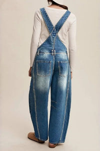 Women's Vintage Wash Wide Leg Denim Overalls - image 2