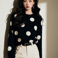 Black Polka Dot Loose Soft Knit Sweater - image 1