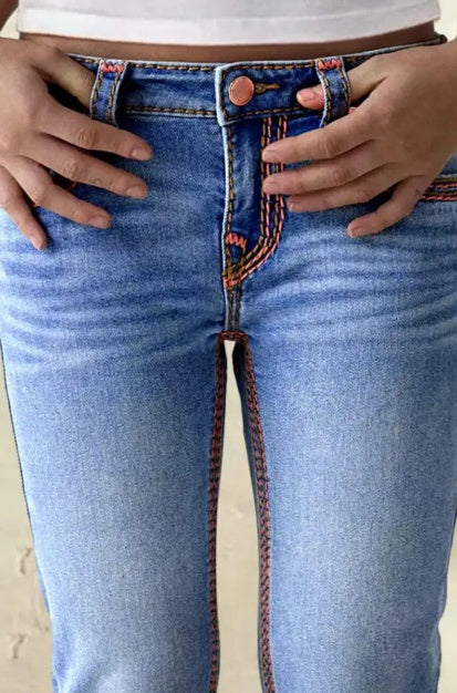 Western Jeans Women Embroidered Pocket Straight Leg Blue Denim Pants Vintage - image 5