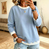 Loose Round Neck Top with Lace Trim - image 4