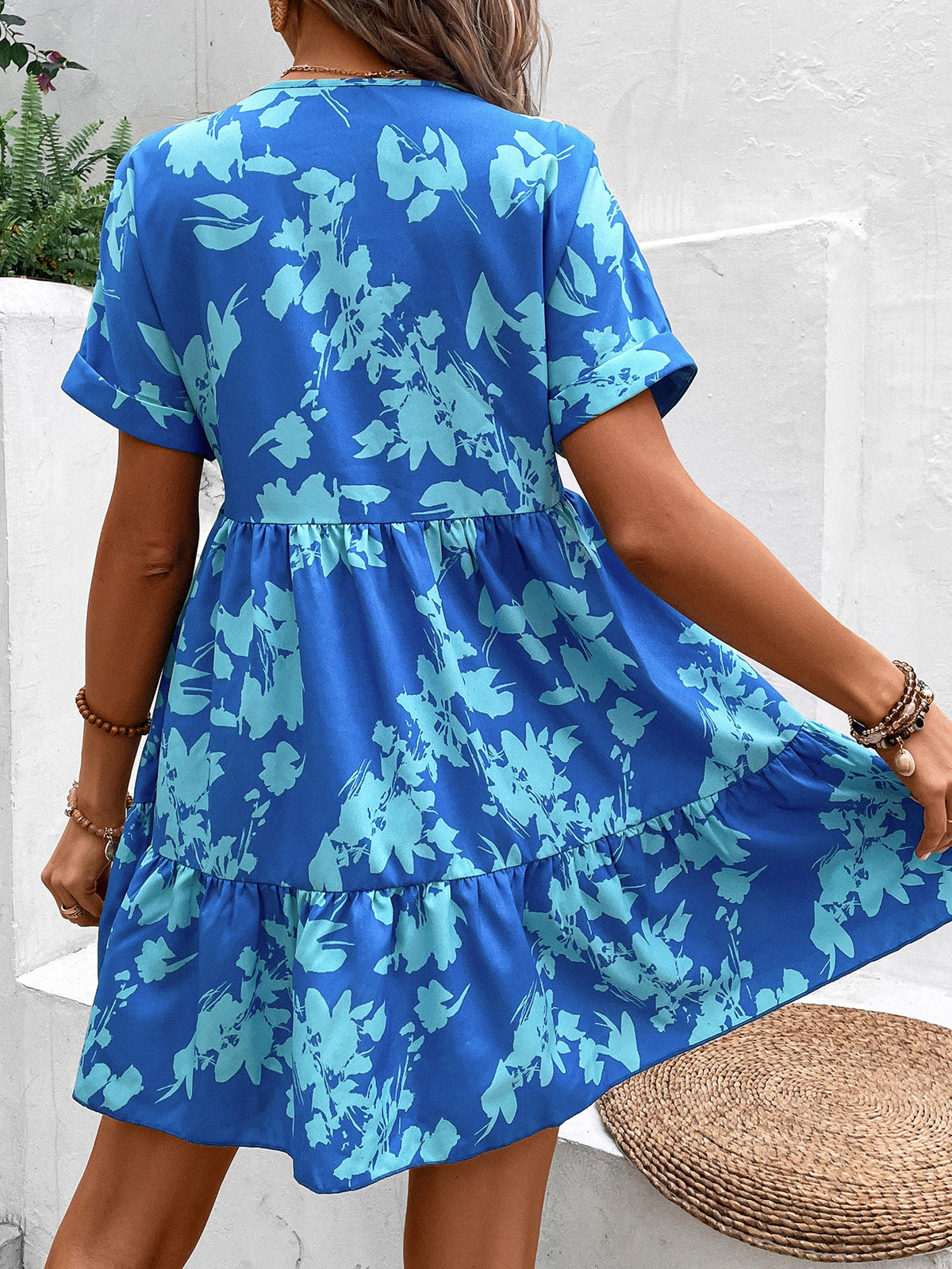 Print Batwing Sleeve Ruffle Hem Smock Dress Vacation Beach Outfits Women - image 5