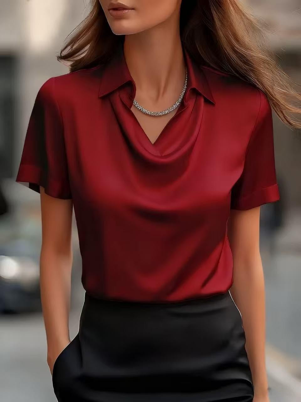 Simple Boat-neck Blouse For Women - image 10