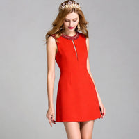 Women's Red Sleeveless Beaded Short Dress - image 1
