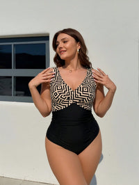 Plus Size Mint Green Ruffle Sleeve Color Block One-Piece Swimsuit - image 3