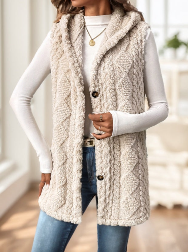 Women's Red Hooded Fleece Vest - image 4