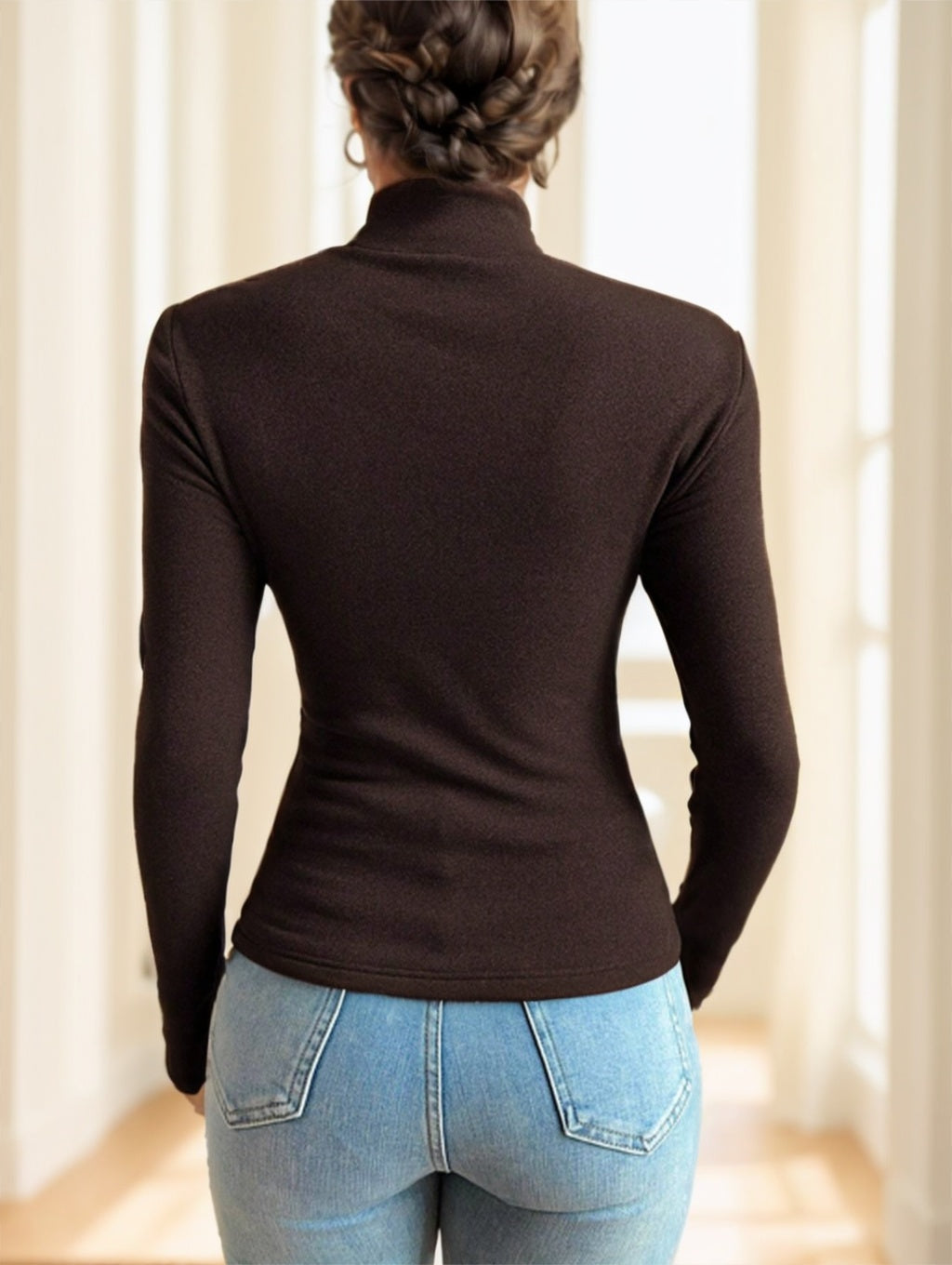 Basic Turtleneck Slim Long Sleeve Solid Color Women's Top - image 4