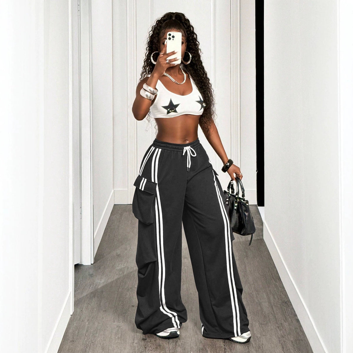 Drawstring Wide Leg Cargo Pocket Pants - image 3