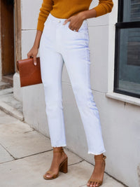 Women's White Fringe Hem Slim Fit Jeans - image 4