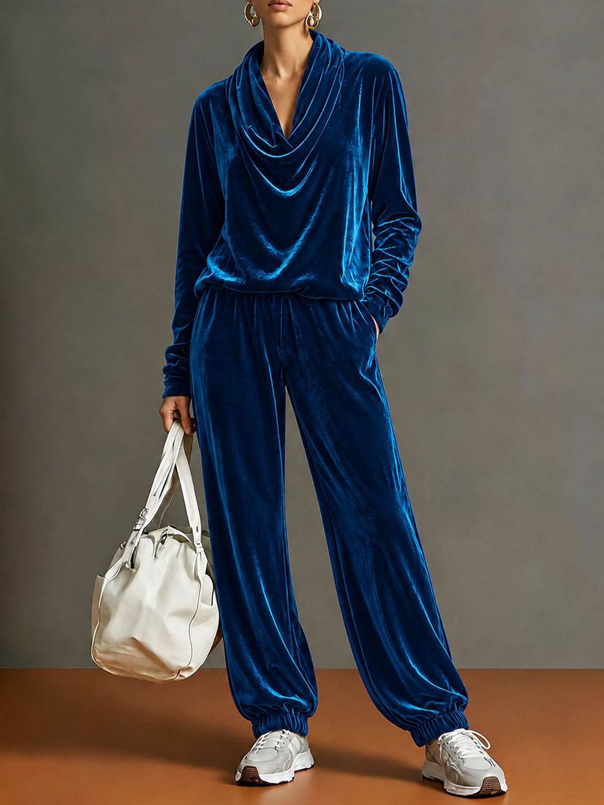 Ruffle Neck Velvet Long Sleeve Lounge Set - image 8
