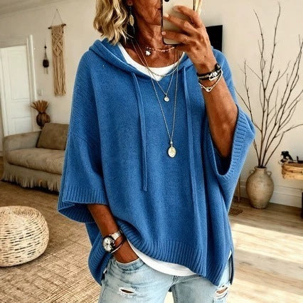 Loose Knit Hooded Pullover with Drawstring - image 3